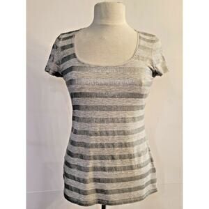 White House Black Market Gray Sequin Stripe Short Sleeve Top T-Shirt Small